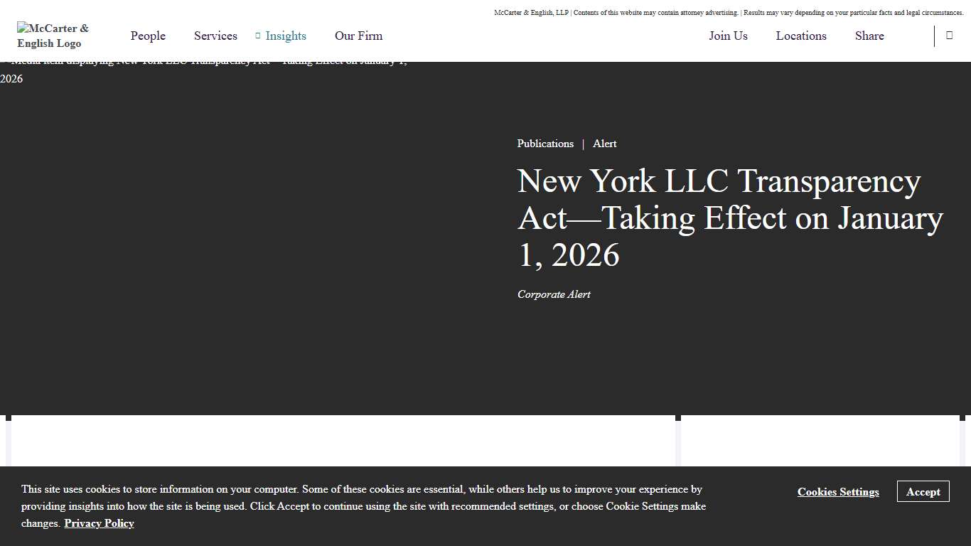 New York LLC Transparency Act—Taking Effect on January 1, 2026 McCarter & English, LLP
