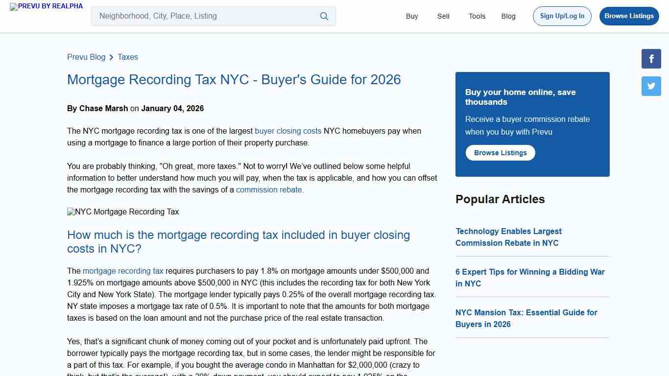 Mortgage Recording Tax NYC - Buyer's Guide for 2026 Prevu